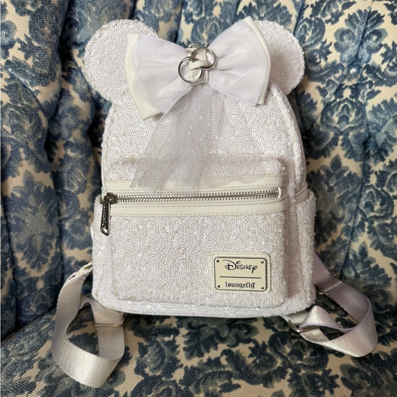 Disney White Sequin Bride Backpack with Interchangeable Bow - Picture 2 of 5